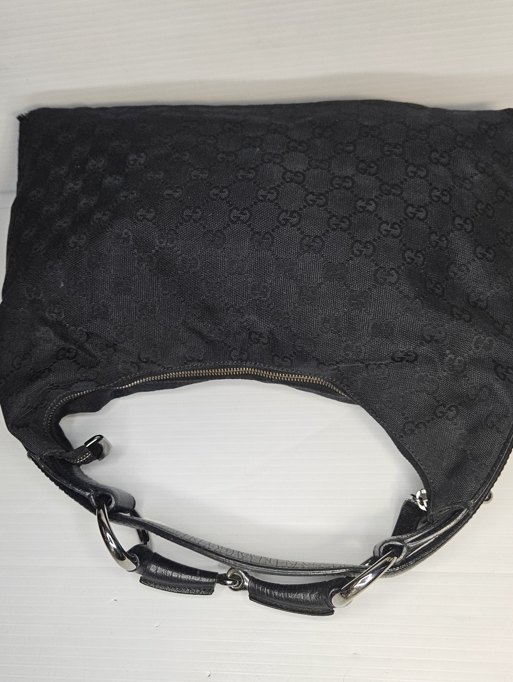 Authentic Gucci Black GG Canvas Horsebit Hobo Shoulder Bag Medium - Picture 10 of 16